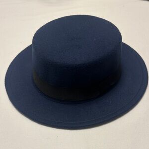 Navy Wool Round Brim Hat with Black Inner Band